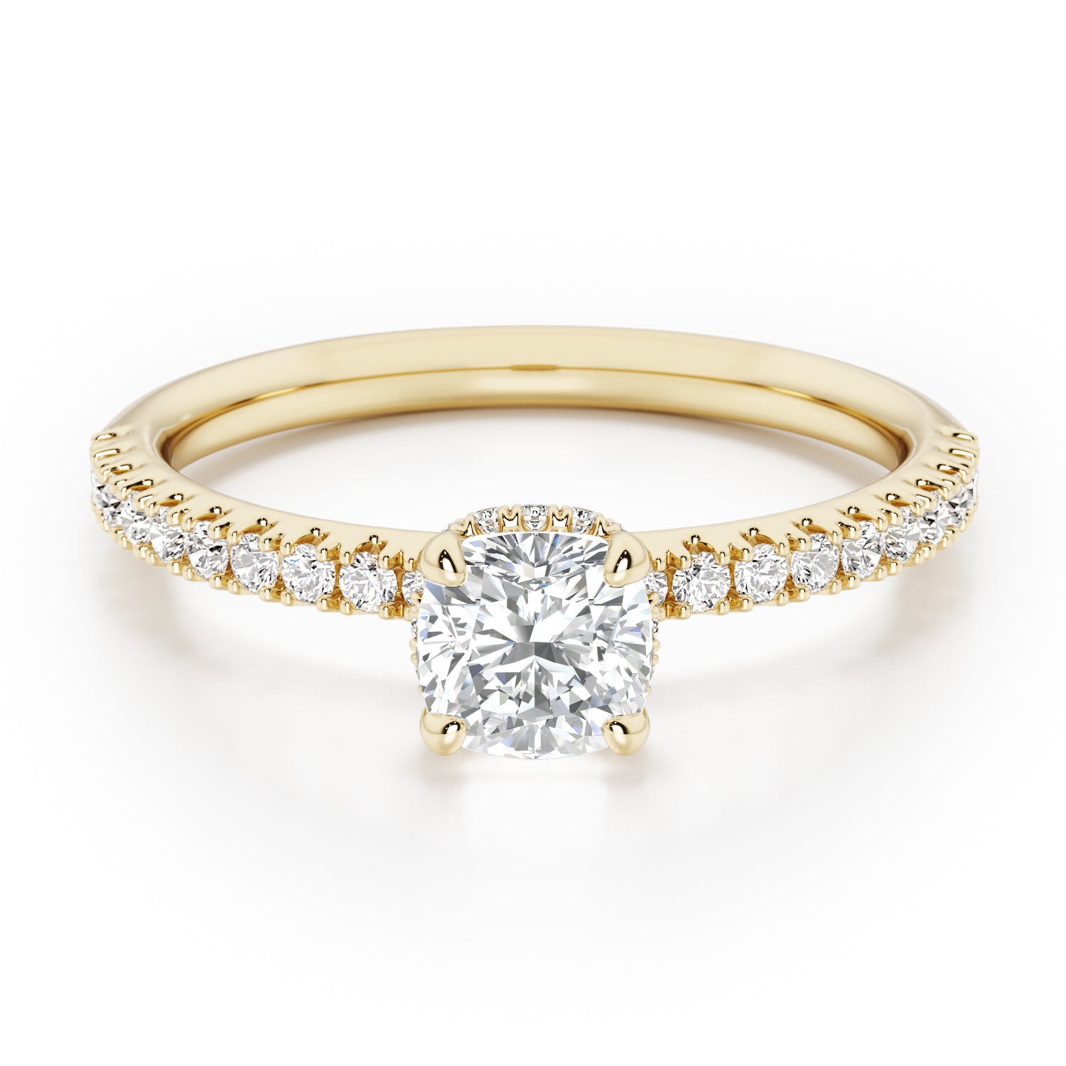 Cushion Solitaire Hidden Halo with Diamond Band